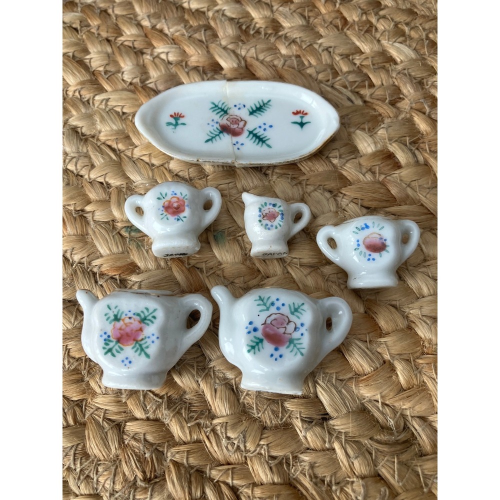 Vintage Occupied Japan Miniature Tea Set Floral Rose‎ Porcelain 6 Piece Lot